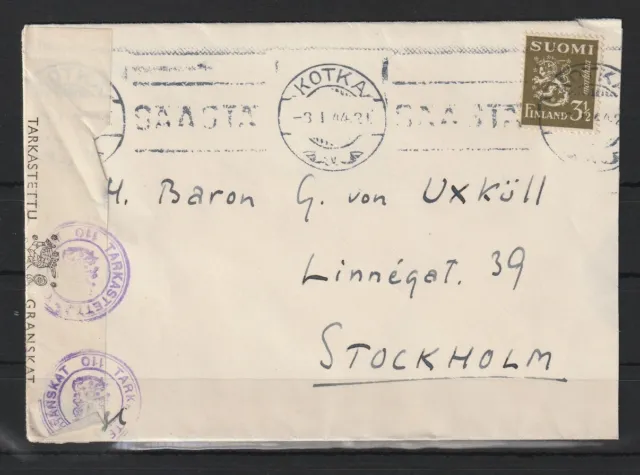 Finnland Brief von Kotka nach Stockholm, Zensur 1944 #1095462