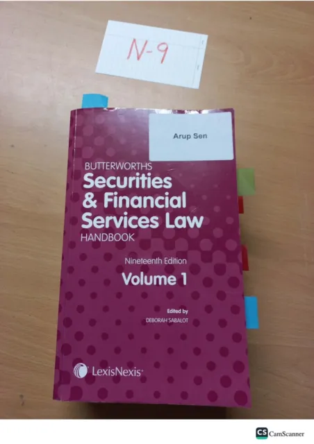 Butterworths Securities & Financial Services Law Handbook 19th Ed Vol 1 by...