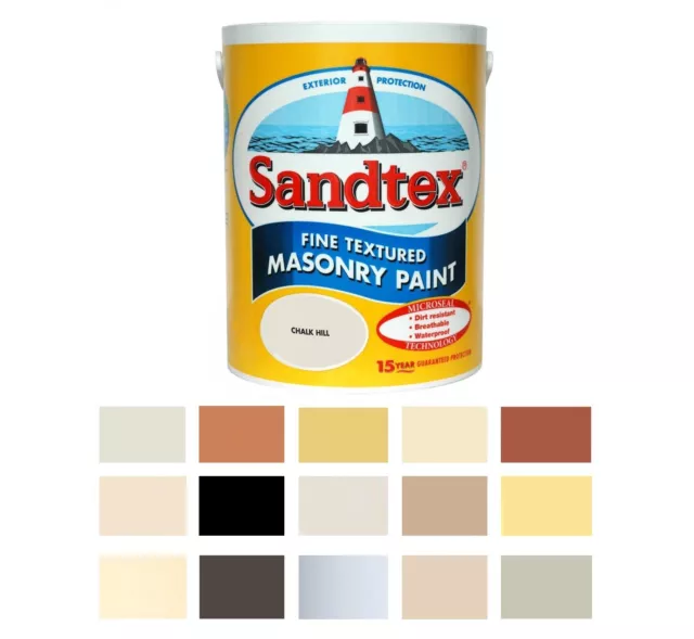 Sandtex -  Masonry Paint 5L - Fine Textured - Quality Waterproof -  15 Colours