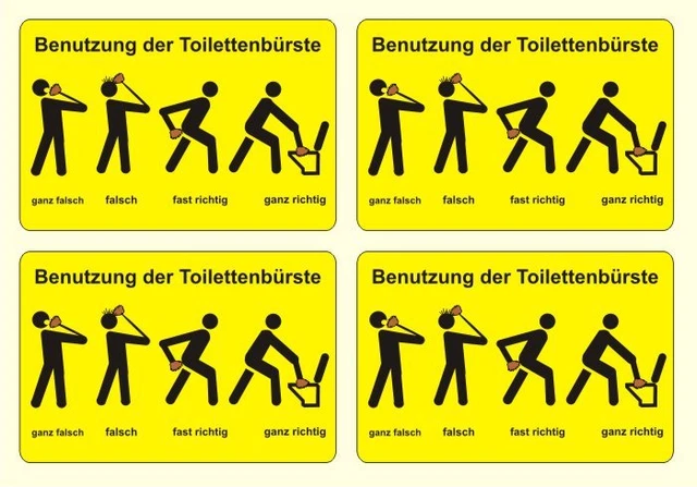 4 X KLOBÜRSTE benutzen Toiletten WC Aufkleber Humor Sticker 105 x 70 mm