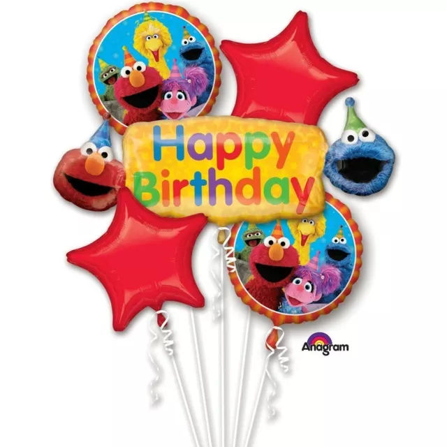5 Piece Sesame Street Elmo Cookie Monster Birthday Balloon Bouquet Party Supply