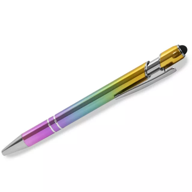Kugelschreiber mit Gravur und Touchpen, Regenbogen Farben, Lasergravur, Rainbow