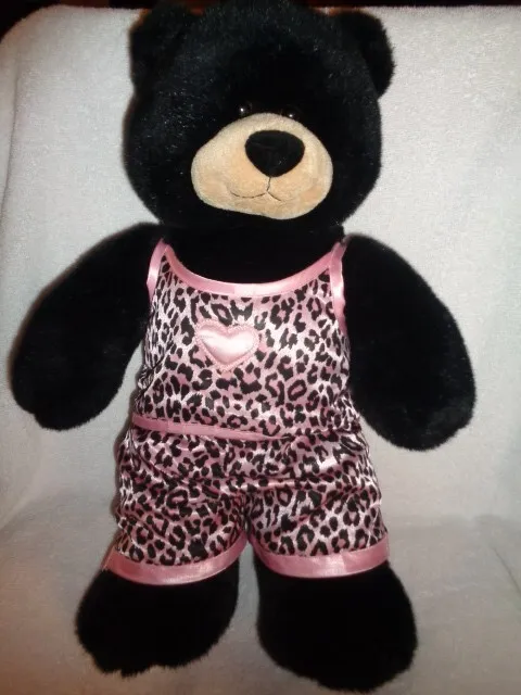Build-A-Bear Black Tan 17" Plush Teddy Pink Satin Leopard Cheetah PJ Top shorts