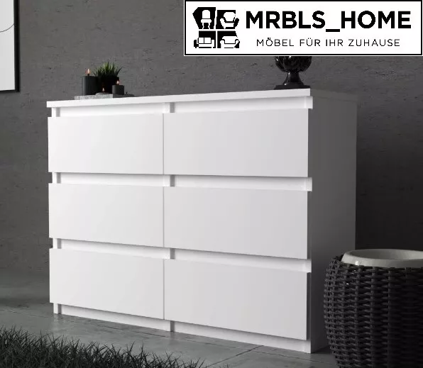 MRBLS Kommode Weiß mit 6 Schubladen Sideboard Schubladenschrank Kleiderschrank