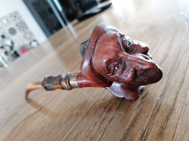 Superbe ancienne pipe bruyère Commedia Dell'arte marque JD yeux blancs