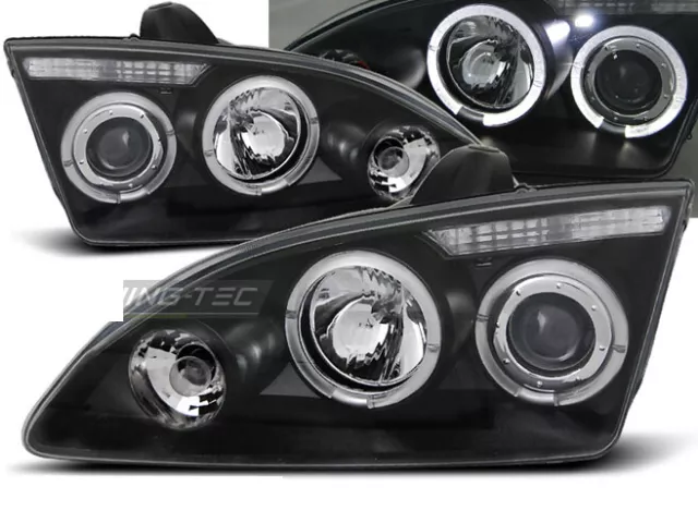 Coppia di Fari Anteriori per Ford FOCUS 2 II MK2 C307 2004-2008 Angel Eyes Neri