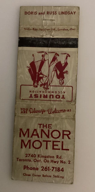 Vintage Strike Rite Matchbook Cover Manor Motel Toronto Canada Lindsay Ontario