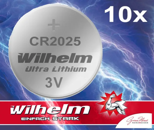 10 x Knopfzelle CR2025 Wilhelm Batterie Lithium 3V CR 2025 Industrieware DL 2025