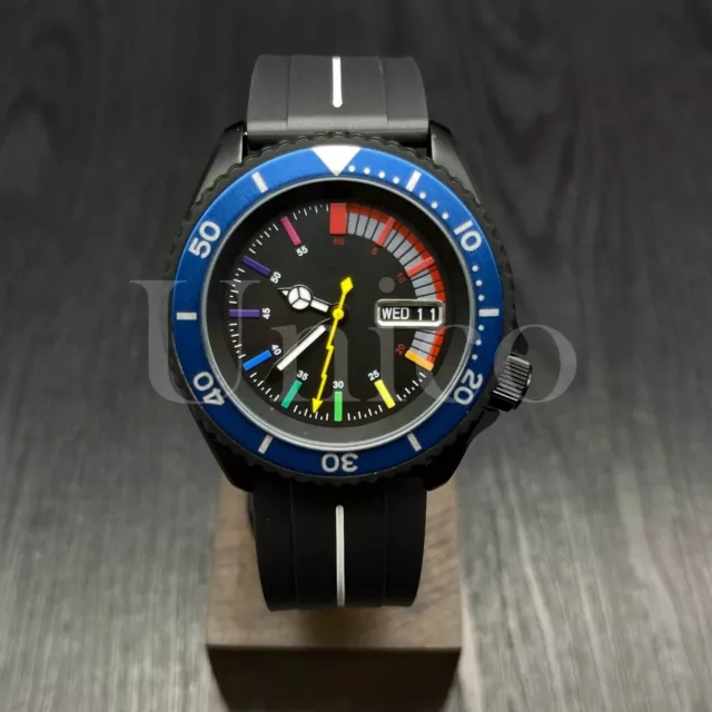 Custom Made Mods Watch SKX Style NH36 Auto Movement BL/SIL C Rainbow Hours BK/WT