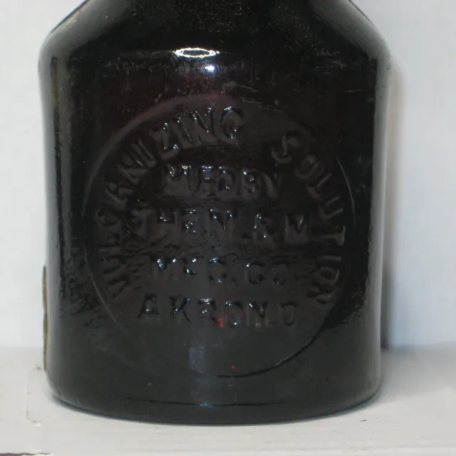 Vulcanizing Solution M & M Mfg Co Akron O. Blob Top Bottle In Original Wood Box