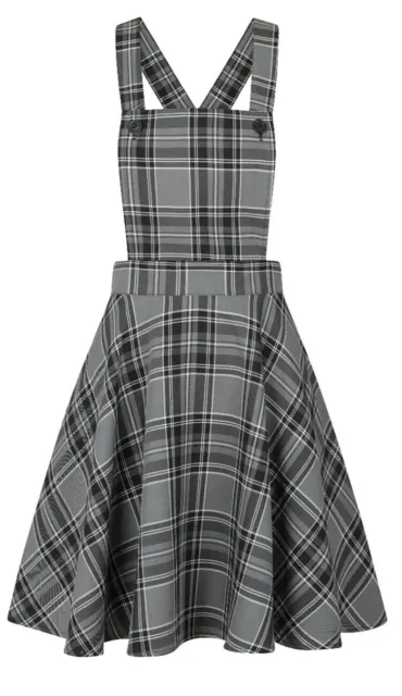 BNWT hell Bunny Islay Grey Tartan Checkered Plaid Pinafore Dress Size 4xl-22