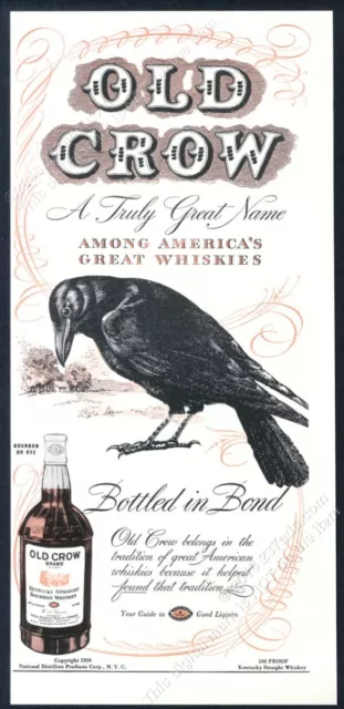 1939 Old Crow Bourbon whiskey classic black bird art vintage print ad