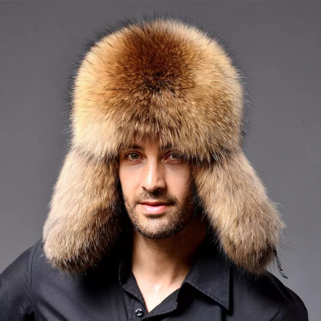 Men's Winter Hats Faux Fox Fur Warm Ushanka for Outdoor Ski Fishing Caps 58-60cm