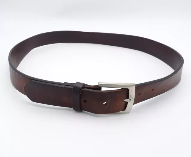 Vintage Next Brown Slim Leather Belt Silver Tone Buckle Length 103 cm