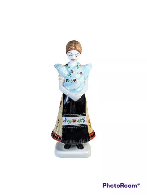 Hollohaza Vintage Hungarian Porcelain Girl Figurine Hand Painted Traditional