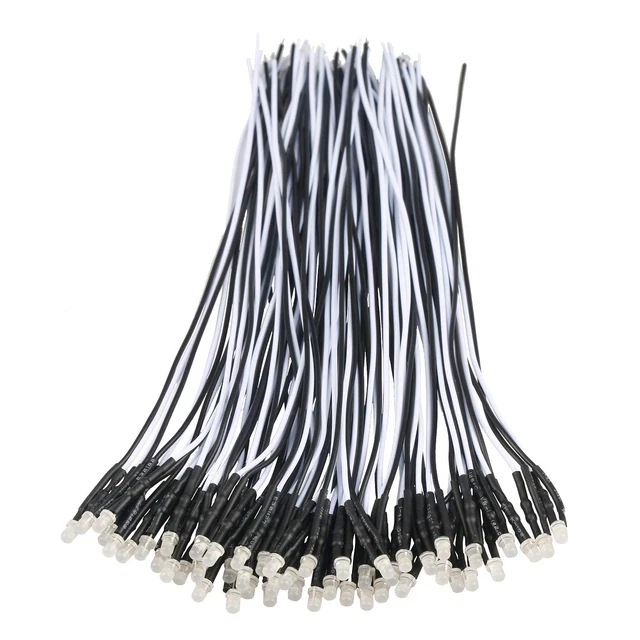 EDGELEC 50Pcs 12 Volt 3Mm White LED Lights Emitting Diodes Pre Wired 7.9 Inch DC
