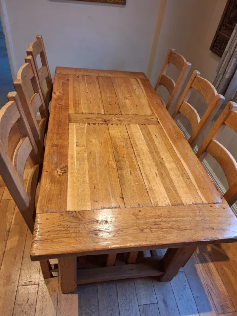 Solid light oak french dining table and chairs
