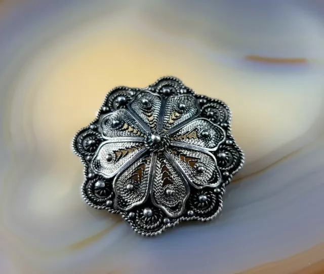 Brosche Silber 900 Blume floral - Filigranschmuck zauberhaft älter