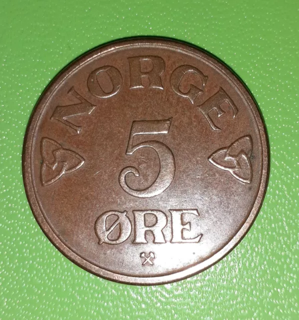 1952 Norway 5 Ore Coin, Very Good Condition. 2