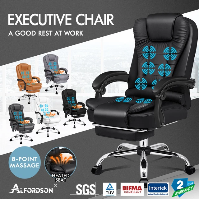 Kewin Fauteuil de Bureau massant avec Repose-Pieds Amovible - 65,5L x