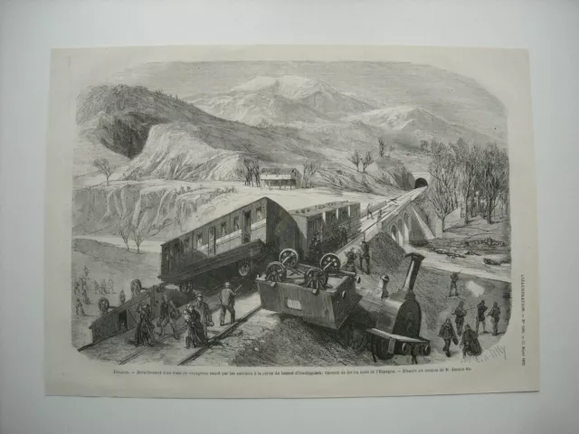 Gravure 1873. Espagne. Sortie Du Tunnel D’icasteguieta, Carlistes Font Derailler