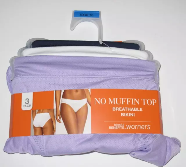 WARNER'S Women's XXXL/10  Bikini Underwear Breathable Panties 3 pr No Muffin Top