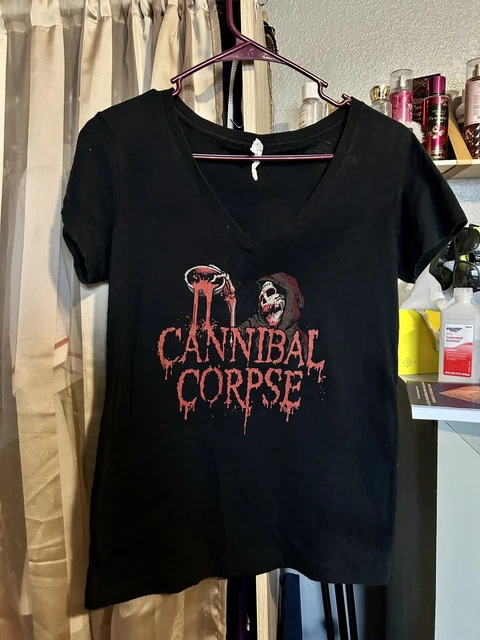 vintage cannibal corpse t shirt. WOMEN v neck fitted sz Medium early 2000s