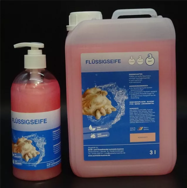 3Liter Flüssigseife incl. 500ml Spender Handseife Seife Cremeseife Rose Duft