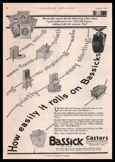 1928 Bassick Casters Company Stewart Warner Bridgeport Connecticut Print Ad