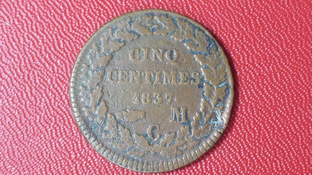 MONNAIE, MONACO, HONORE V, 5 Centimes, Cinq, 1837, Monaco, Grosse tête