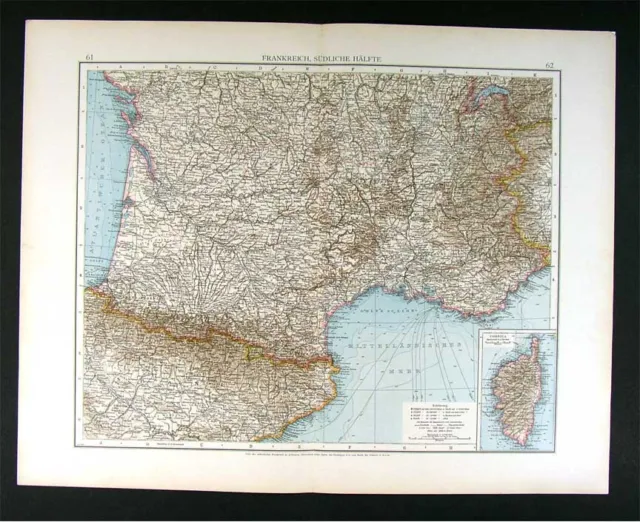 1896 Andrees Map South France Riviera Pyrenees North Spain