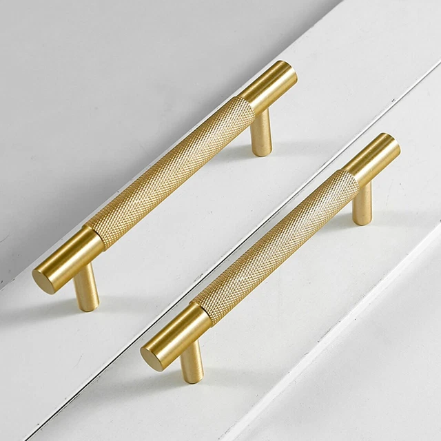 Solid Brass Knurled Cabinet Pulls Gold T Bar Knobs Drawer Knobs and Pulls