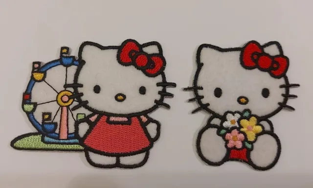 Hello Kitty Iron on Sew On Patches ~ Fairground & Holding Flowers
