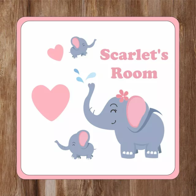 Elephants and Hearts Kids Bedroom Door Sign Personalised with Any Name