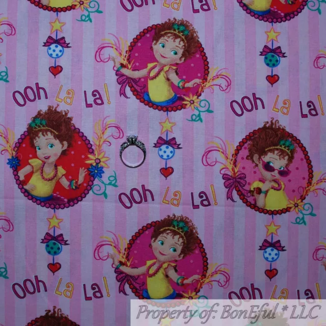 BonEful Fabric FQ Cotton Quilt Pink Fancy Nancy Disney Girl Crown Heart Stripe L