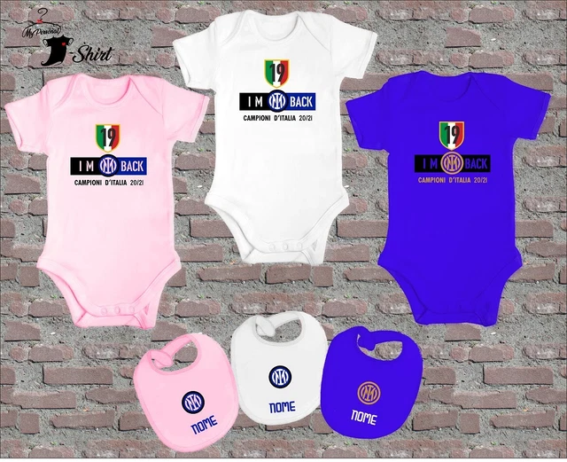 Coordinato Body Bavaglino 3 Colori Neonato Inter Scudetto Personalizzato Nome