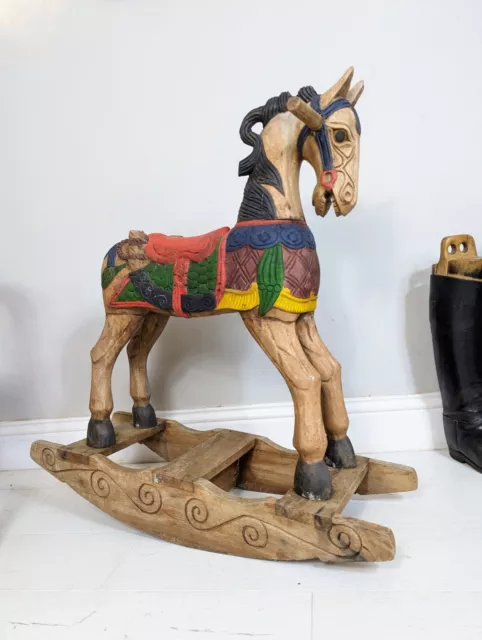 Eastlake Large Wooden Rocking Horse Carved Colourful Delivery Available