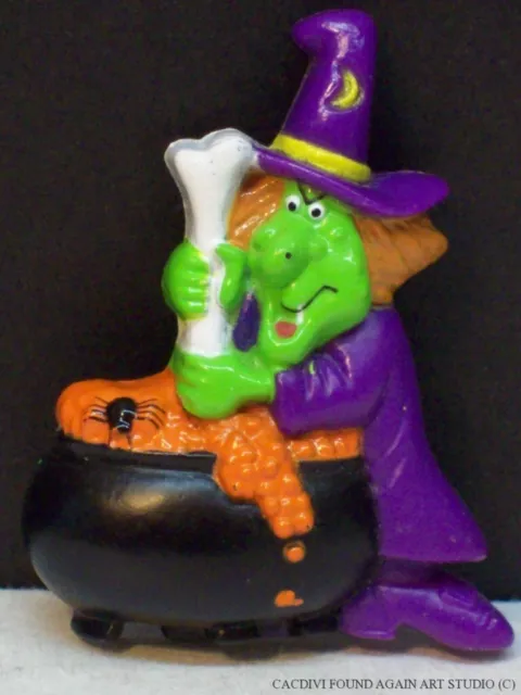 Halloween Witch Black Cauldron Pot Vintage Pin Bone Ladle Cooking Russ Brooch