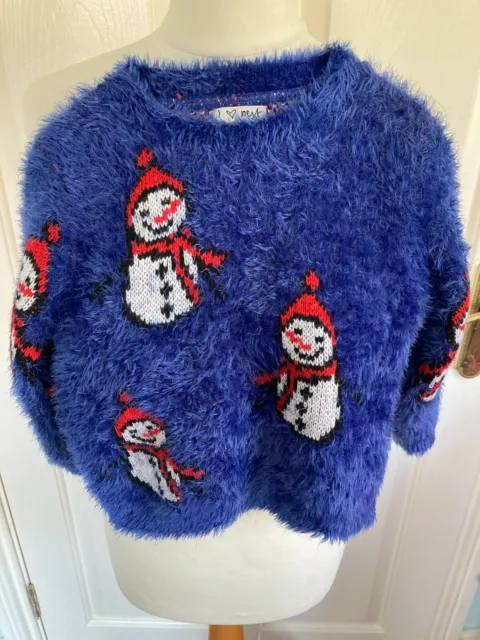 Next Girls Christmas Jumper All Over Snowman Pattern Age 3 Years Fluffy Vgc