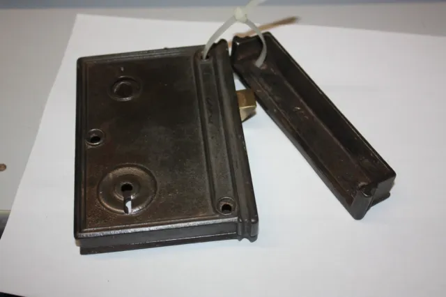 Antique Rim Lock with Strike Plate, Salvage Door Hardware.