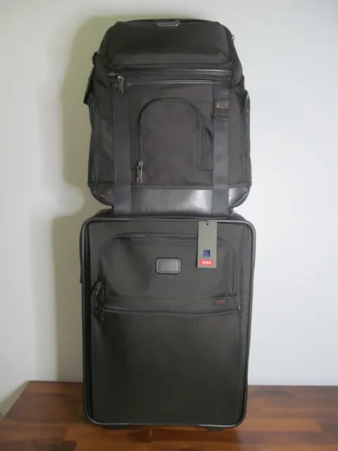 TUMI Alpha 2 Black Two Wheel Carry On & Matching Large 16"+ Laptop Backpack-NWT