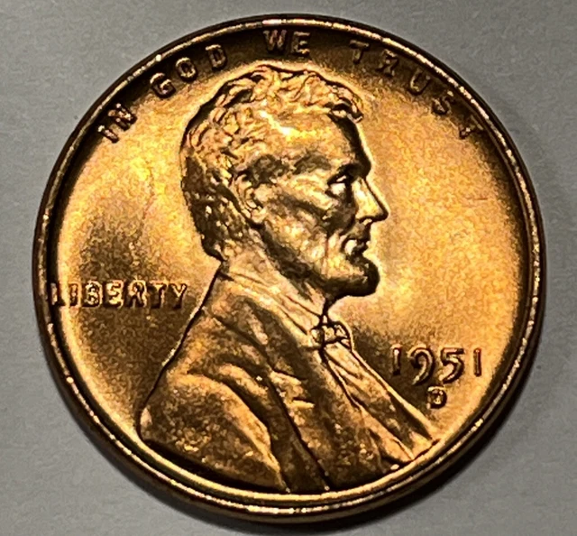 RED BU 1951-D LINCOLN WHEAT CENT / PENNY Denver Mint - The Coin Shown Ships K14
