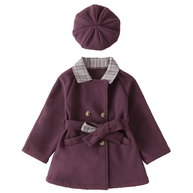 Kids Girls Double Breasted Outerwear Jacket Wool Peacoat Trench Coat Windbreaker