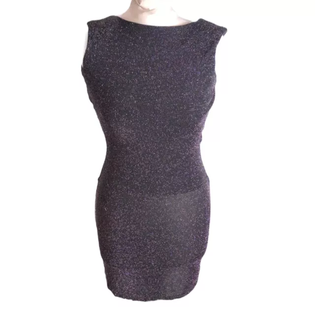Black Glitter Sleeveless Cut Out Back Mini Dress Womens Size 8 (HQ23)