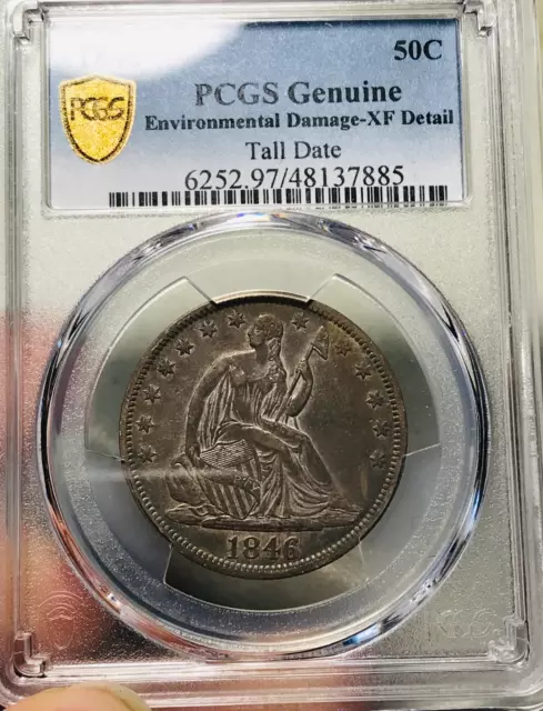 1846 Seated Liberty Half Dollar 50C PCGS XF Det Tall Date Silver US Coin CC21747