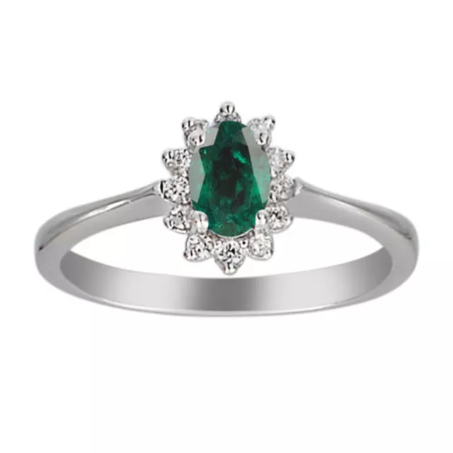 1.30 Carat Natural Zambian Emerald IGI Certified Diamond Ring In 14KT White Gold