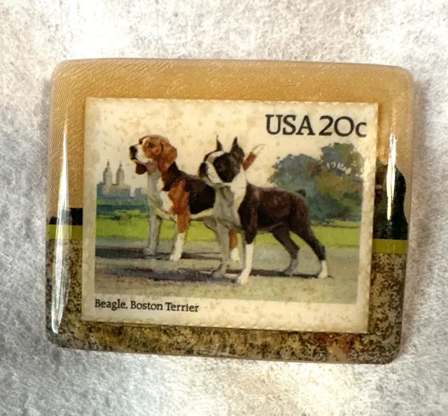 DOGS BEAGLE BOSTON TERRIER ON A U.S. POSTAGE STAMP .20c Broach Pin