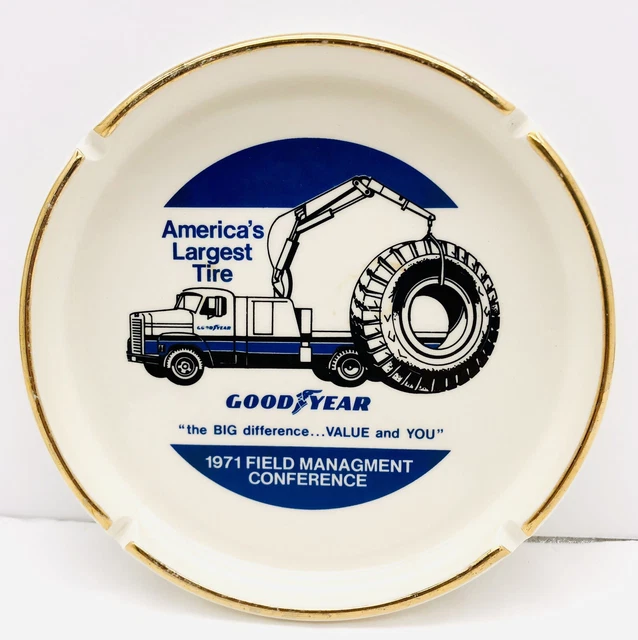Vintage Goodyear Advertising 1970s Goodyear Dealers Ashtray 7" Made In The USA