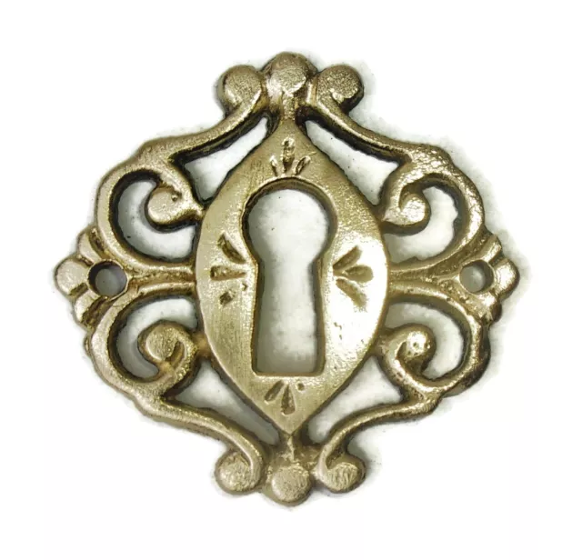 One Antique Victorian Eastlake Brass Ornate Key Hole Plate Cover Escutcheon
