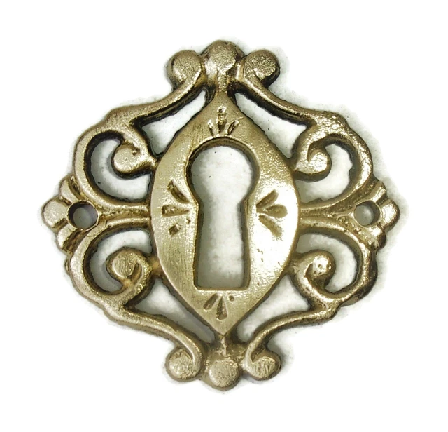 One Antique Victorian Eastlake Brass Ornate Key Hole Plate Cover Escutcheon